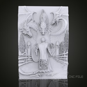Dragon Encounter 3D Relief Art for CNC Router, Artcam, Aspire, Wall Decor, STL Model, Compatible with 3D Printers