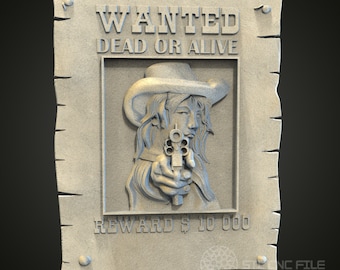 Wanted Poster Relief STL Model: CNC Router, 3D Printer File (Digital Download)
