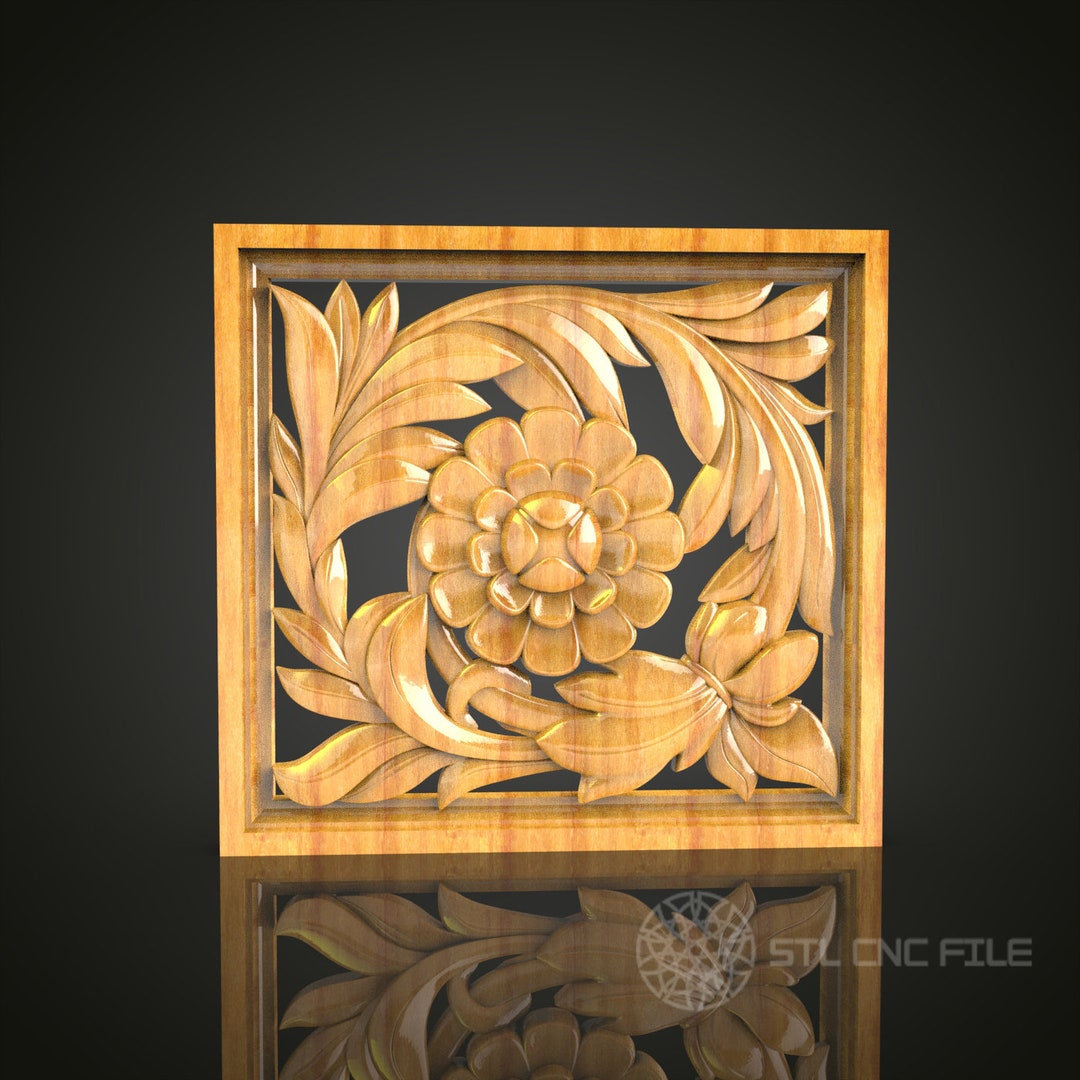Elegant Floral Panel CNC Router STL Model - Sophisticated 3D Wood Art ...