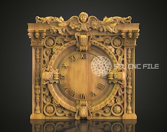 Renaissance Mantel Clock STL, CNC Carving Art, Luxe Wall Decor Design