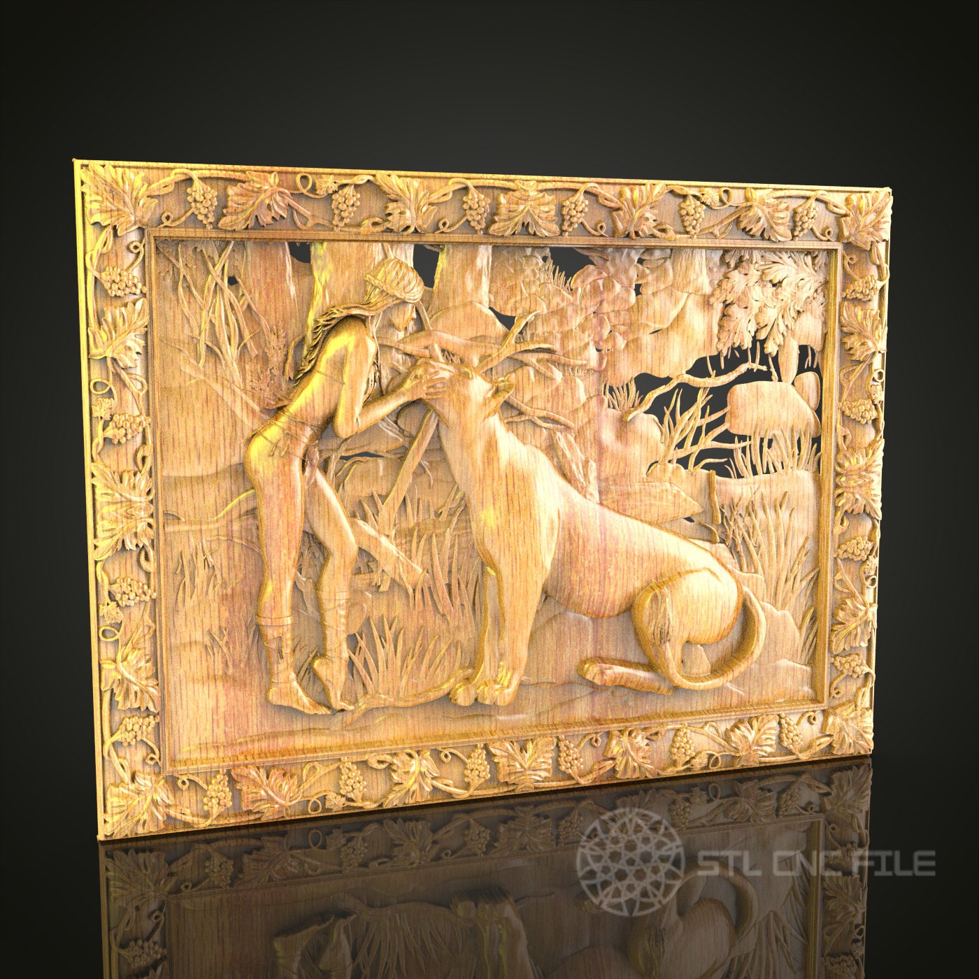 Forest Hunter and Deer 3D STL Model - CNC Router File for Wood Carving ...