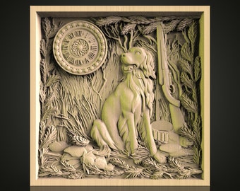 Hunting Dog Forest Scene Wall Art STL File: CNC Router Engraving