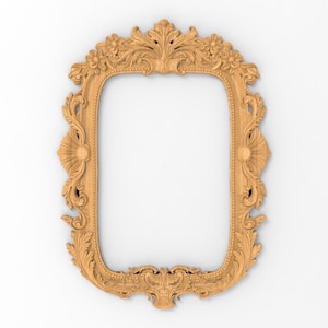 May include: A large, ornate, wooden picture frame with a gold finish. The frame has a detailed, carved design with intricate floral patterns.