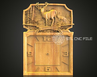 Rustic Deer Forest 3D Clock Model: CNC Woodworking STL File