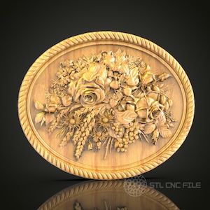 豪華な花束の壁アート - CNC 木彫り用の 3D STL ファイル