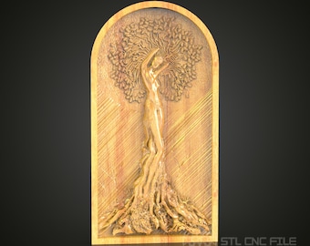 Enchanted Tree Woman Wall Art - 3D STL File for CNC Wood Carving