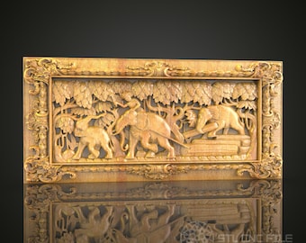 Jungle Safari 3D-reliëf STL-bestand voor CNC, houten muurkunst exotische dieren