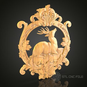 Ciervo elegante en marco ornamentado - Arte de pared de madera tallada CNC - Archivo STL para grabado