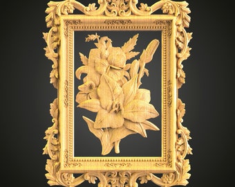 Baroque Floral Frame 3D Relief Model: CNC Carving File (Digital Download)