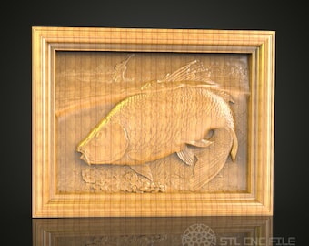 Lifelike Carp Fish Wood Carving - CNC Router STL File for Anglers and Nature Enthusiasts