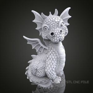 Adorable Dragon 3D Model for CNC Router, Artcam, Aspire, Wall Decor, STL File, Compatible with 3D Printers