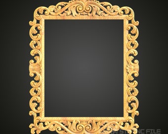 Baroque Mirror Frame STL Model: CNC Wood Carving Design
