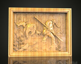 3D CNC-gegraveerde houten muurkunst: Hunter in the Wild (STL-model)