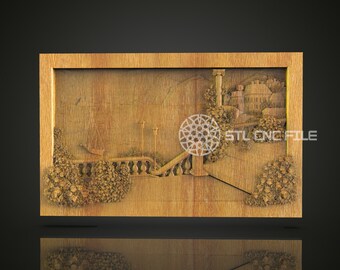 Rustic Landscape Relief STL File: CNC Carving Design