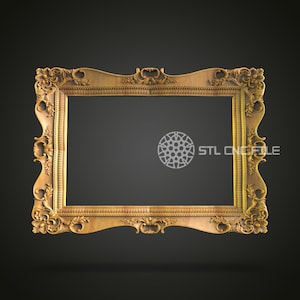Ornate Curved Frame STL File for CNC, Luxurious Carving Design for Artcam, Aspire, Decorative Wood Frame