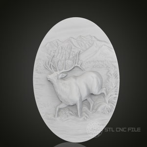 Mountain Elk Oval 3D Relief Art: CNC Router STL Model (Digital File)