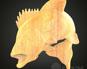 Bass Fish Relief STL Model: CNC Router Engraving, Wood Art (Digital Files)
