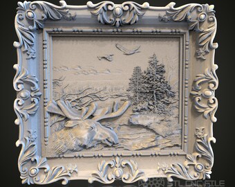 Majestic Moose Relief STL Model: CNC Router, 3D Printer (Digital File)