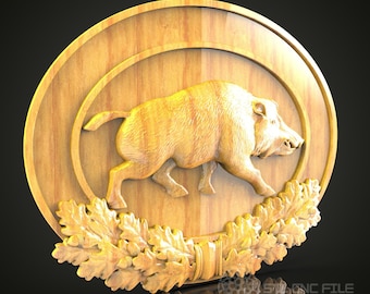 Rzeźba z drewna dzika, model STL: sztuka leśna, frezarka CNC (pobranie cyfrowe)