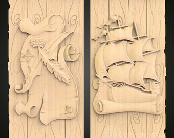 Nautisches Schiff CNC Carving STL Datei: Meereswellen Design (Artcam, Aspire Kompatibel)