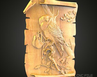 森の中の賢いフクロウの3Dレリーフモデル（CNC用） - 自然をモチーフに