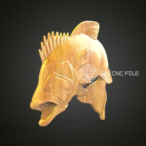 Dynamic Bass Leap 3D STL Model, Artcam & Aspire Ready, Perfect for CNC Wood Carving and Fishing Enthusiast Decor