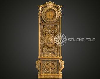 Vintage Grandfather Clock CNC Model, Artcam Aspire STL, Elegant Wall Decor