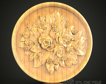 Exquisite Rose Bouquet Wall Art - 3D STL File for CNC Engraving, Wood Art Decor