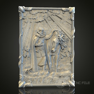Elegant Medieval Knight and Horse - STL Model for CNC Router, 3D Printer, Artcam, Aspire - Wood Wall Decor