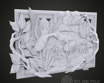 Duck Family 3D Relief Art - CNC Router STL Model (Digital File)