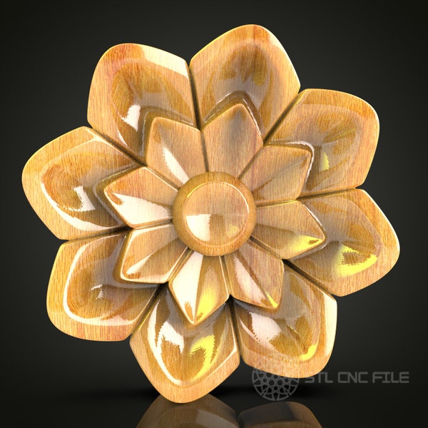 Blooming Flower STL Model for CNC Router - Artistic Wooden Decor, Artcam, Aspire, CNC Files
