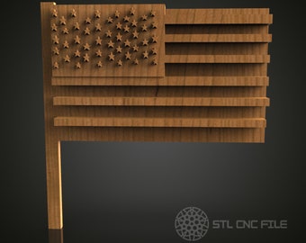 May include: A wooden American flag with a stand. The flag has red and white stripes and a blue field with white stars.