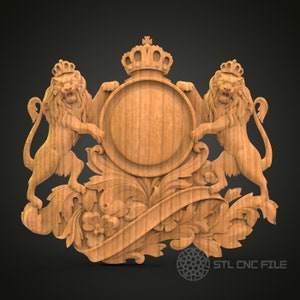 Lion Crest STL File: Regal CNC Wood Carving Design