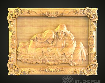 Mother and Child 3D Relief STL File for CNC, Heartwarming Wood Wall Art