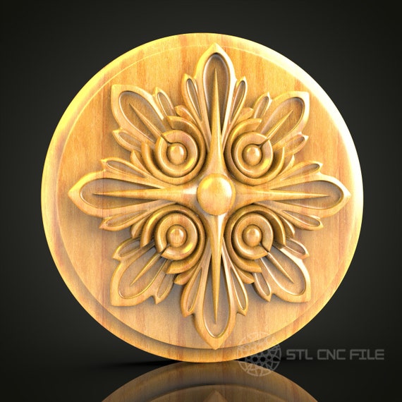 Symmetrical Floral Medallion CNC Router STL Model Ornate Wood Carving