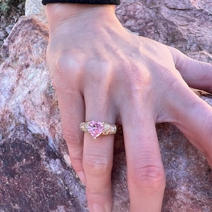 14K Gold Plated Pink Heart Ring – Elegant Ring in Sizes 6-10