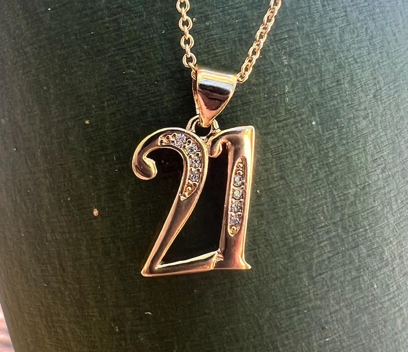 Number Pendant Necklace With CZ Stones - 14K Gold Plated - Numbers 1-50 ...
