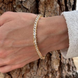 Pulsera de tenis con circonitas cúbicas, regalo de joyería nupcial para ella, chapada en oro de 14 quilates/rodio.