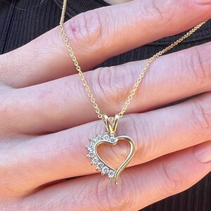 14K Gold Plated Heart Pendant Necklace with CZ Accent on Thin Cable Chain