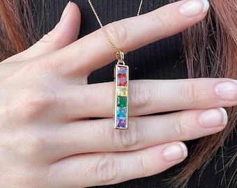 Rainbow CZ Bar Pendant ~ Ball Chain ~ Pride Jewelry