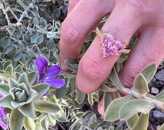Rosa Herz Ring Gold CZ Oktober Birthstone Ring, Rosa Turmalin Farbe Versprechen Ring, Herz geschnitten Verlobungsring, Muttertagsgeschenk Sie