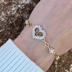 Bracelet Quinceañera | Cœur cz « 15 » | Sucré 15 | Réglable | Tailles 7 et 8 | Plaqué or 14 carats