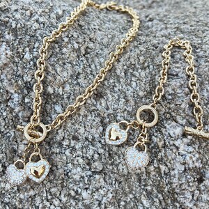 Colar de coração pendurado em cz banhado a ouro 14K | 16&quot;-22&quot; |