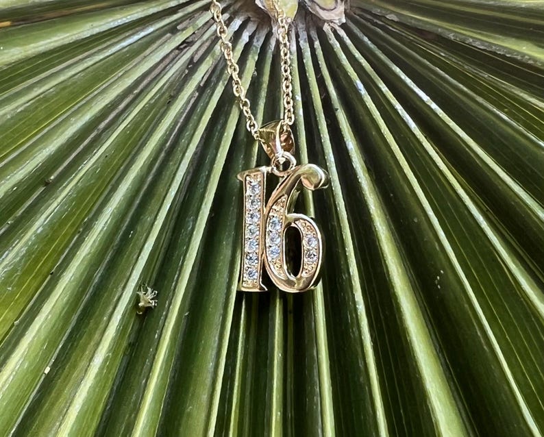 Number Pendant Necklace With CZ Stones - 14K Gold Plated - Numbers 1-50 ...