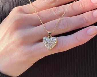 14K Gold Plated Heart Pendant Necklace – Dainty Charm on ball Chain (16"-22")