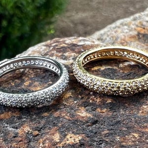 CZ Eternity Band, Wide Pave Wedding Band, Domed Anniversary Ring, Gold Silver Stacking Ring, Full Pave Eternity Band for Her