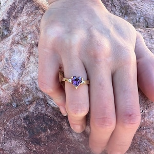 Elegant Purple CZ Heart Ring - 14k Gold Plated - Sizes 4-10