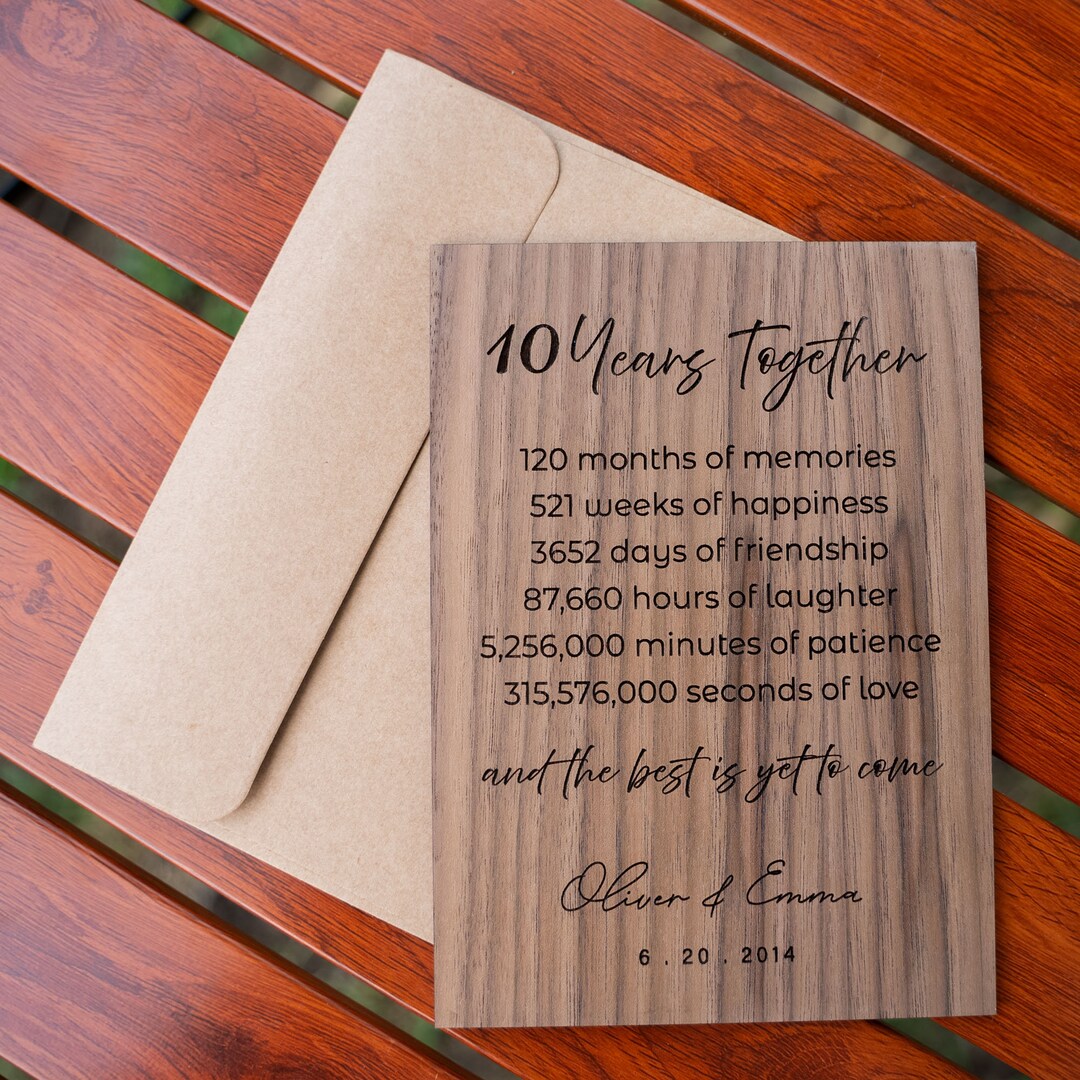 Personalized 10th Anniversary Walnut Wood Card for Wife or Husband ...