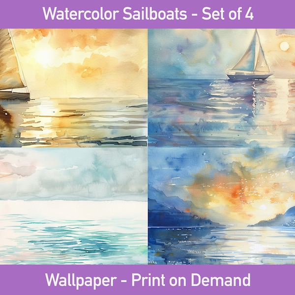 Sailing Boat Wall Art | Calm Sea Painting | Nautical | Lake House Decor | Digital Download | Watercolor Nautical Art