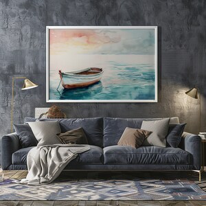 Arte de la pared del barco de vela / Pintura del mar tranquilo / Náutica / Decoración de la casa del lago / Descarga digital / Arte náutico de la acuarela imagen 3